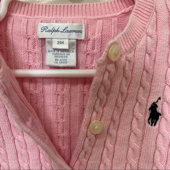 𝅺POLO Ralph Lauren| Girls Buttoned Down Cable Knit Sweater Pink- Size 24 months - Picture 4 of 5